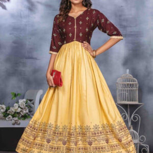 Cream and Brown Combination Anarkali Kurti