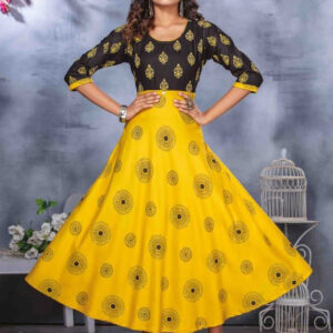 Yellow and Black Combination Anarkali Kurti