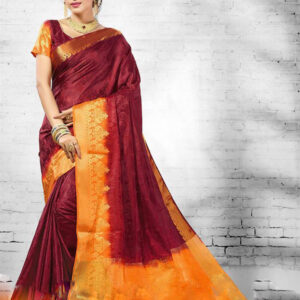 Maroon - Hand Dyed Weaved Jacquard Designer Saree