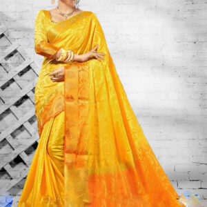 Yellow - Hand Dyed Weaved Jacquard Designer Saree