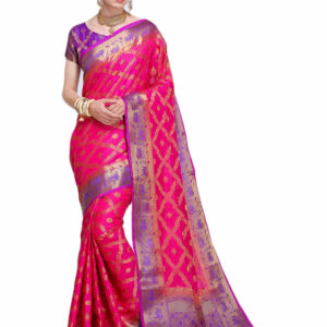 Magenta - Designer Pure Silk Blend Saree With Unstitched Silk Blend Blouse