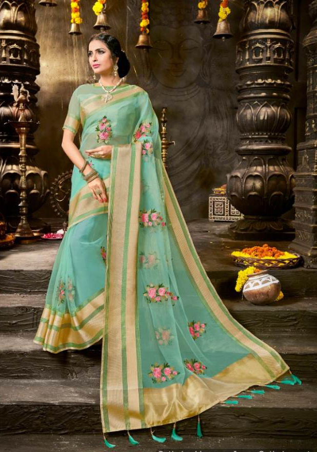 Light Green Pure Organza Sari