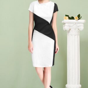 White with Black Diagonal Dress