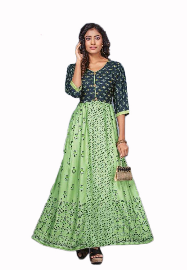Green Combination Anarkali Kurti