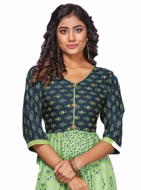 Green Combination Anarkali Kurti - Image 2