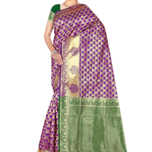 Purple Benarasi Sari with a Green Border
