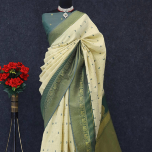 Green Handloom Silk Crafted With Gold Jari Weaving Border (5.50 Mtr Approx) | Blouse : 0.80 Mtr Approx |