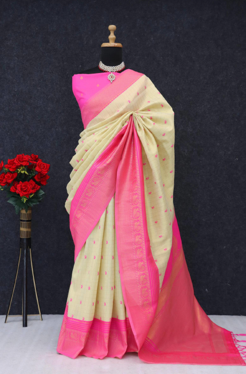 Handloom Silk Crafted With Gold Jari Weaving Border (5.50 Mtr Approx) | Blouse : 0.80 Mtr Approx | - Image 2