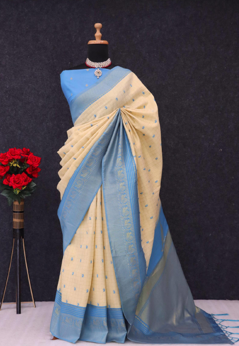 Handloom Silk Crafted With Gold Jari Weaving Border (5.50 Mtr Approx) | Blouse : 0.80 Mtr Approx | - Image 3