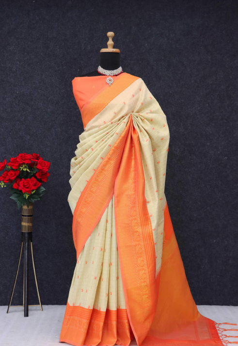 Handloom Silk Crafted With Gold Jari Weaving Border (5.50 Mtr Approx) | Blouse : 0.80 Mtr Approx | - Image 4