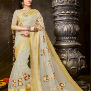 Light Grey Pure Organza Sari