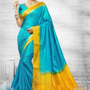 Blue - Hand Dyed Weaved Jacquard Designer Saree