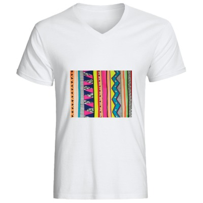 White Colourful Polyseter T-Shirt - V-necked